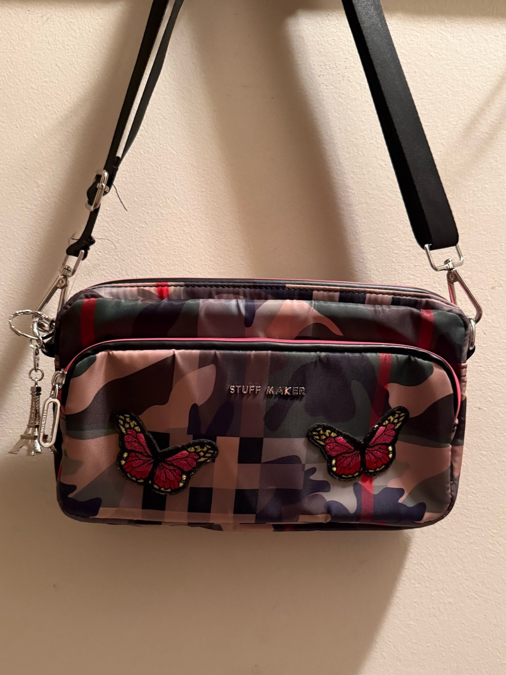 STUFF MAKER Rare Womens German Luxury Handbag Travel  WITH BUTTERFLIES EUC